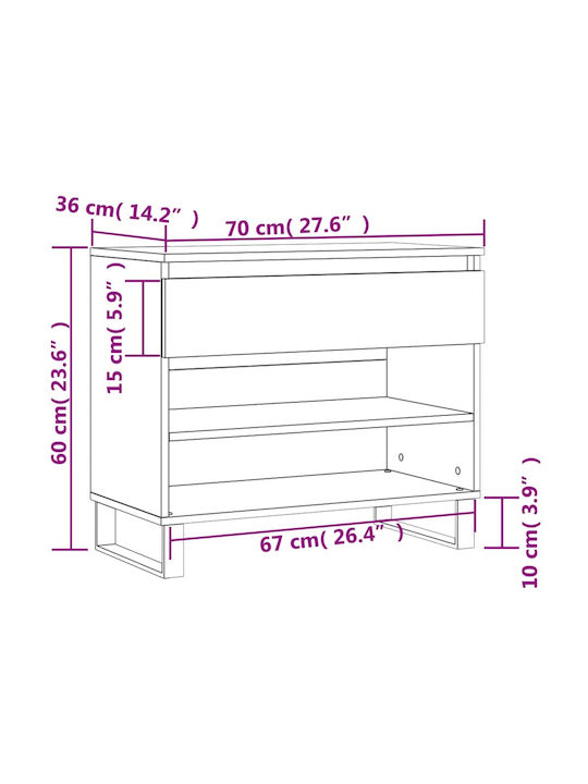 Ξύλινη Παπουτσοθήκη με 2 Ράφια Γκρι Μ70xΠ36xΥ60cm