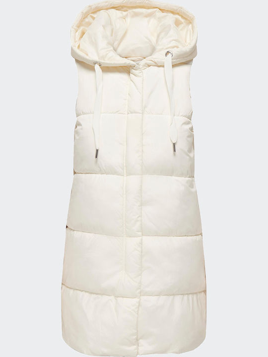 Women's Long Puffer Jacket for Winter with Hood Cloud Dancer OffWhite