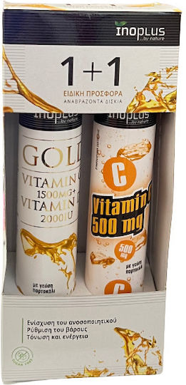 Ino Plus Multivitamin Gold Vitamin C 1500mg & D3 2000IU 20 αναβράζοντα δισκία & Vitamin C 500 mg 20 αναβράζοντα δισκία für Energie & Stärkung des Immunsystems