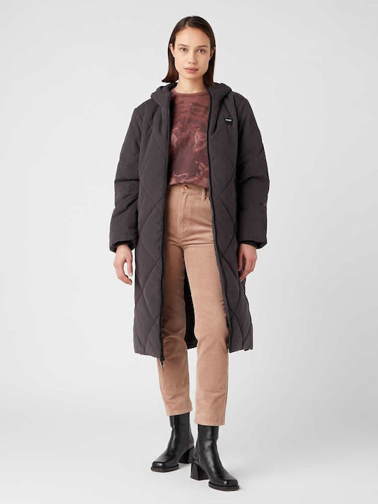 Wrangler Lang Damen Puffer Jacke für Winter Μαύρο.