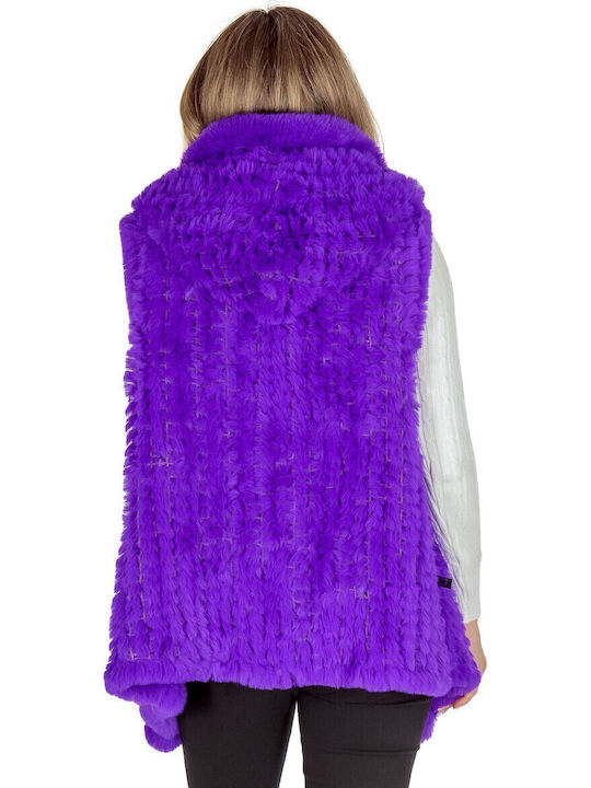 Women's Sleeveless Long Fur Purple