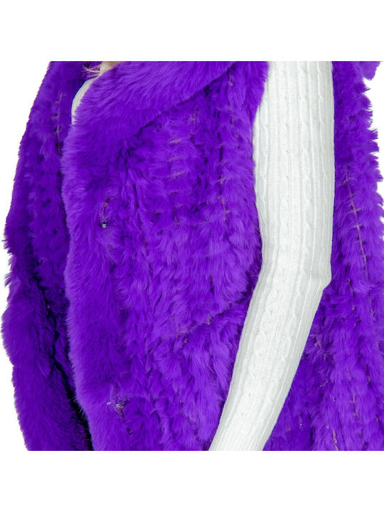 Women's Sleeveless Long Fur Purple