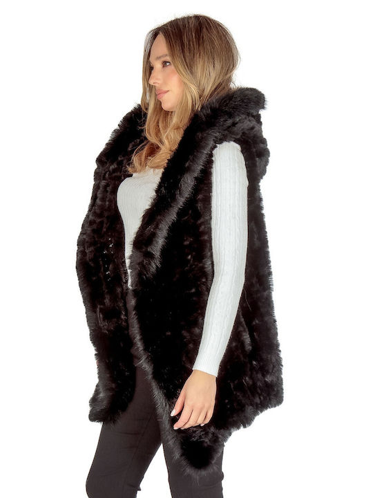 Silia D Women's Sleeveless Long Fur Black