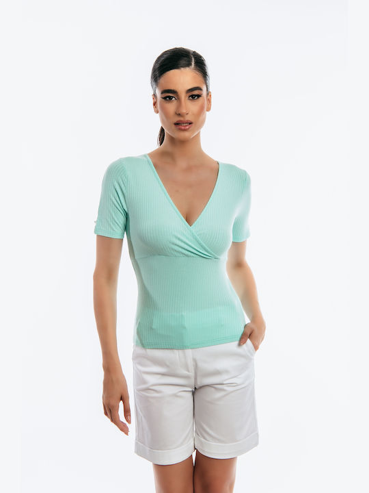 Lipsy London Women's Blouse Short Sleeve Turquoise