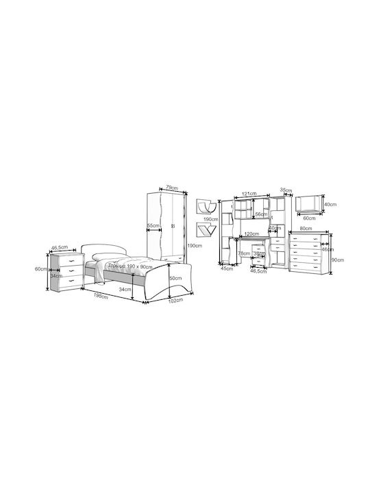 Kinderkommode Samos 1 Braun / Weiß mit 5 Schubladen 80x46x90cm