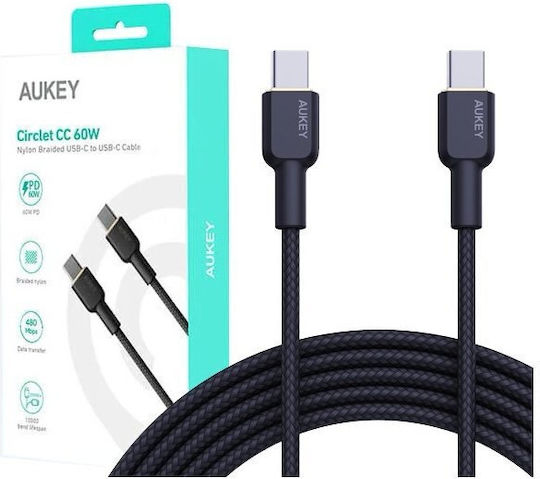 Aukey USB 2.0 Cable USB-C male - USB-C 60W PD Μαύρο 1.8m AKAUKKUCBNCC2BL