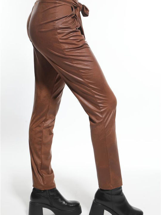Damen Hoch tailliert Stoff Hose Tabac Brown