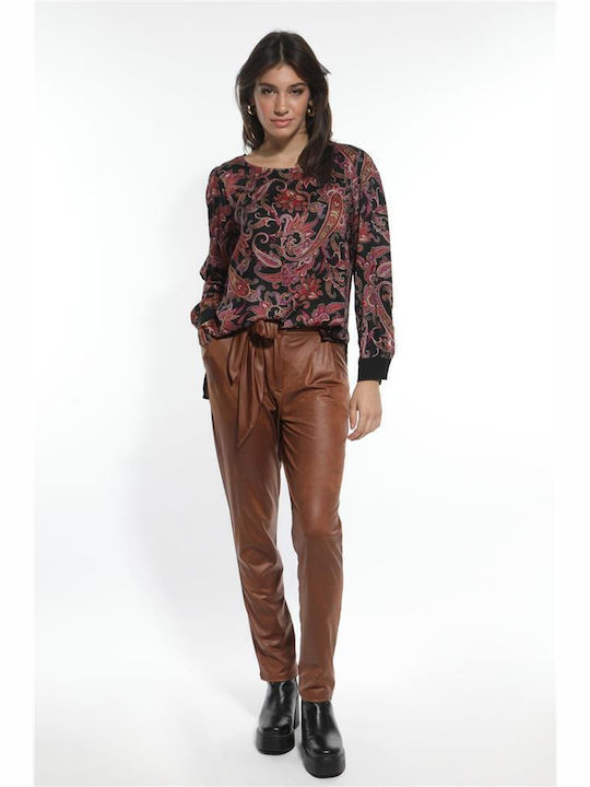 Damen Hoch tailliert Stoff Hose Tabac Brown