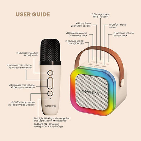 Sonic Gear Ηχείο Karaoke με Ασύρματο Μικρόφωνο και Εφέ Φωτισμού IOX K200 IOXK200W Λευκό