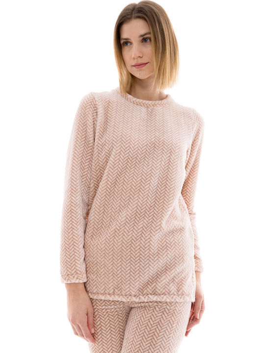 Pink Label Χειμερινό Γυναικείο Σετ Πιτζάμας Βελουτέ