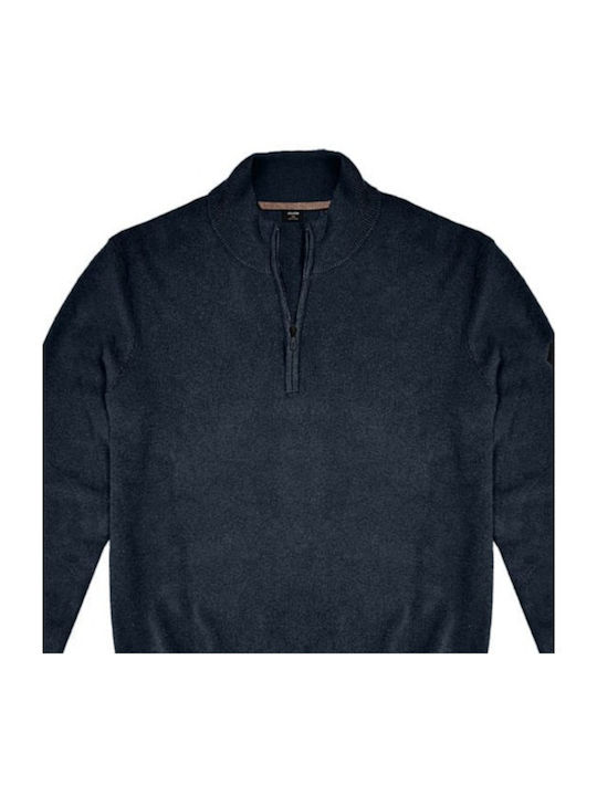 Double Plus Size Men's Long Sleeve Sweater with Zipper BLUE