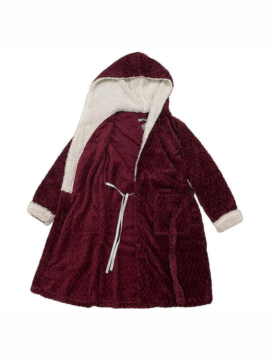 Ustyle Winter Women's Fleece Robe Bordeaux