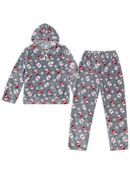 Ustyle Winter Women's Pyjama Set Fleece Grey