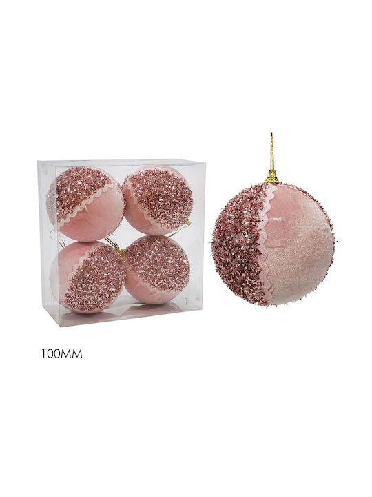 ArteLibre Christmas Fabric Ball Ornament Pink 10cm 4pcs