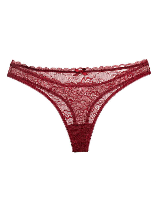 Dreams by Joyce Women's String with Lace Burgundy