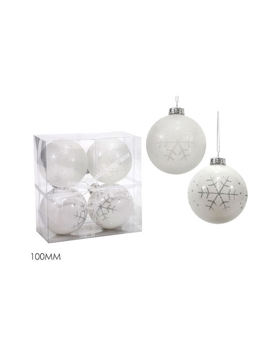 ArteLibre Christmas Ball Ornament White 10cm 4pcs