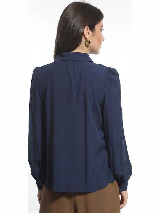 Long Sleeve Women's Silky Shirt Blue