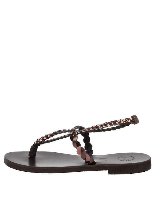 Baroque Leather Women's Flat Sandals in Brown Color