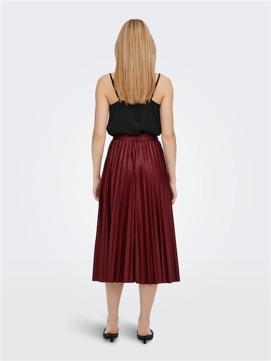 Only Leather Midi Skirt in Burgundy color