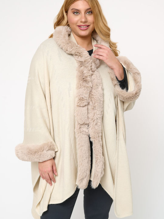 Damenmantel Beige mit Fell-Details