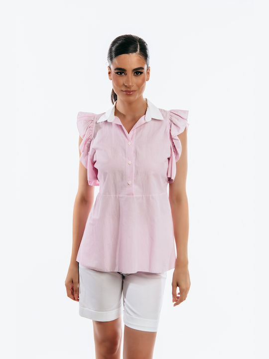 Boutique Women's Summer Blouse Cotton Sleeveless Pink