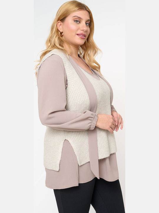 Long Women's Sweater Vest Beige