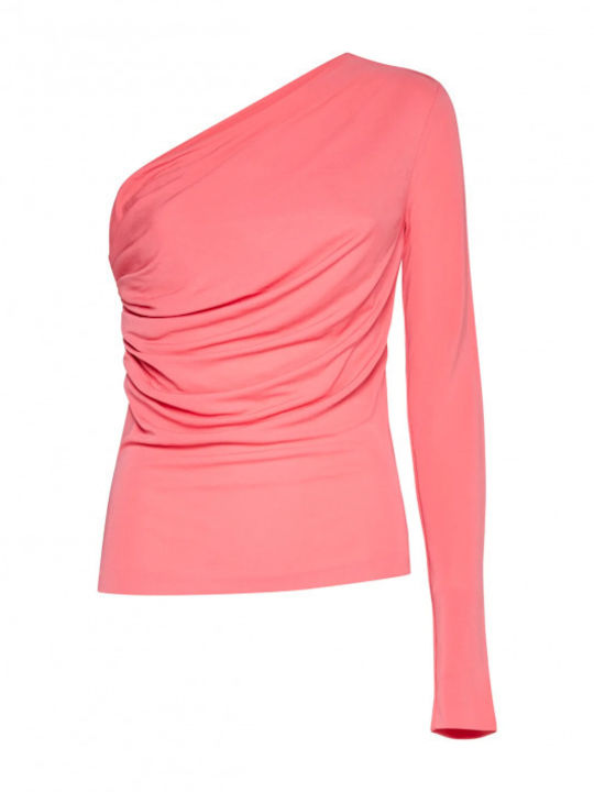 Damen Bluse Schulterfrei Langärmelig Rosa