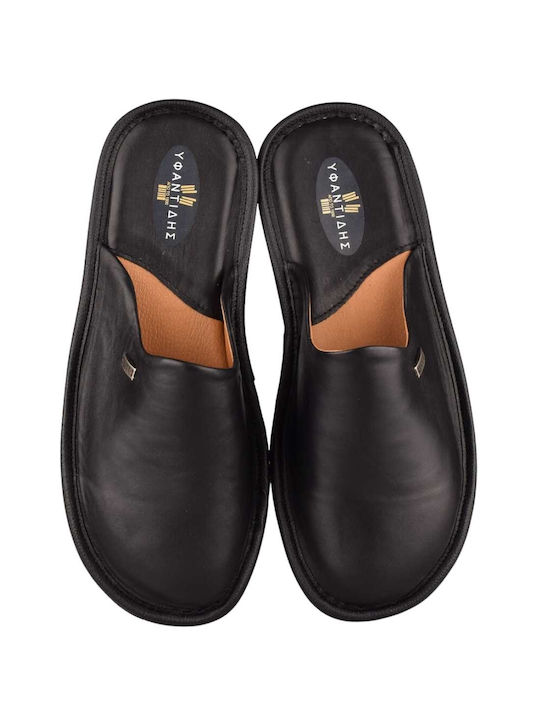 Yfantidis Men's Leather Slippers Black