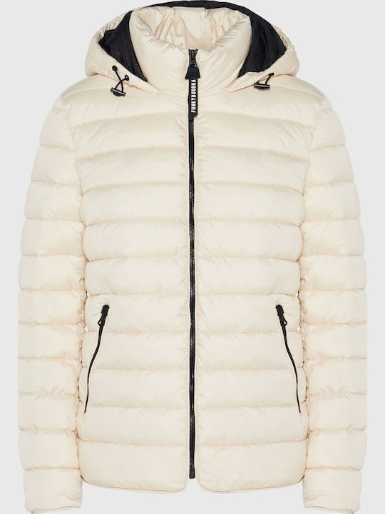 Women's Short Puffer Jacket for Winter with Detachable Hood White