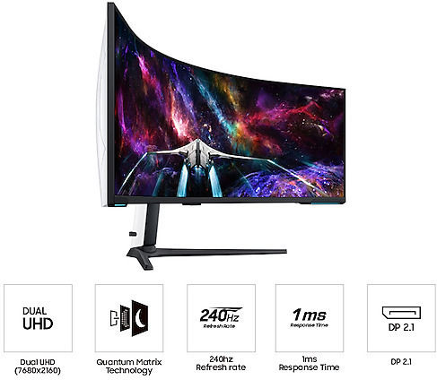 Samsung Odyssey Neo G9 G95NC UltraWide VA HDR Gebogener Spiele-Monitor 57 Zoll 7680x2160 240Hz mit Reaktionszeit 1ms GTG