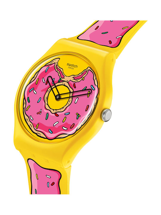 Swatch Collection Γυναικείο Ρολόι 41mm Μπαταρίας με Ροζ Καουτσούκ Λουράκι