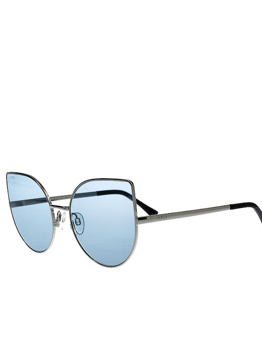 Exess Women's Sunglasses with Silver Metal Frame and Light Blue Mirror Lens