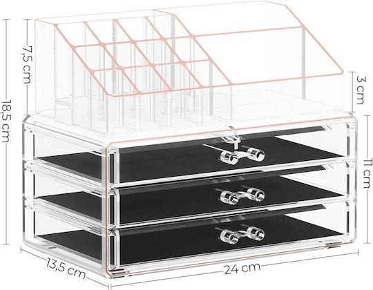 Songmics Kosmetikorganisator Mit 3 Schubladen Transparent 24x18,5x13,5cm