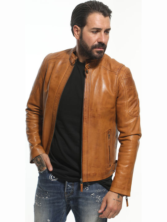 Δερμάτινο Μπουφάν Biker Καφέ