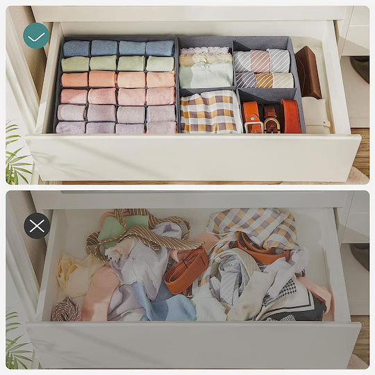 Songmics Stoff Aufbewahrungsbox für Krawatten / Unterwäsche / Gürtel / Socken in Gray Farbe 6Stück