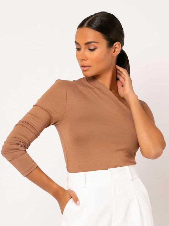 Γυναικεία Μπλούζα Off-Shoulder με έναν Ώμο Καφέ