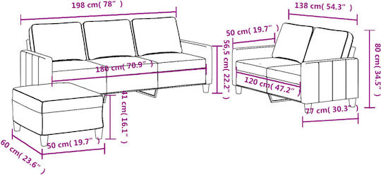 Σετ Σαλονιού 2-Sitzer & 2-Sitzer & Hocker Bordeaux