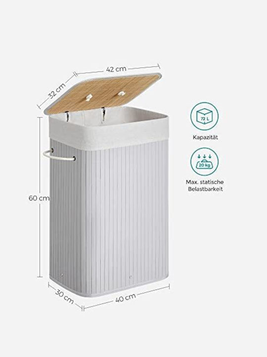 Songmics Bamboo Laundry Basket with Lid 40x30x60cm Gray