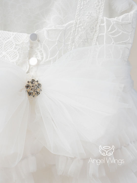 Angel Wings White Baptism Clothes Set with Hair Accessories and Lace Dress 2 Pieces