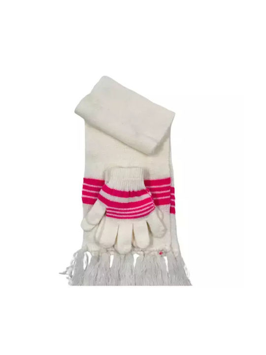 Bode Kinder Mütze Set mit Schal & Handschuhe Gestrickt Weiß
