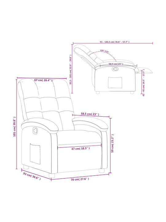 Relaxsessel mit Fußhocker Bordeaux 70x93x101cm