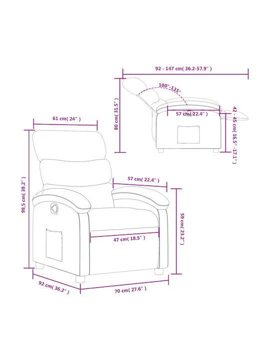Relax Armchair with Footstool Dark Grey 70x92x99.5cm