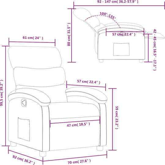 Relaxsessel mit Fußhocker Coffee 70x92x99.5cm