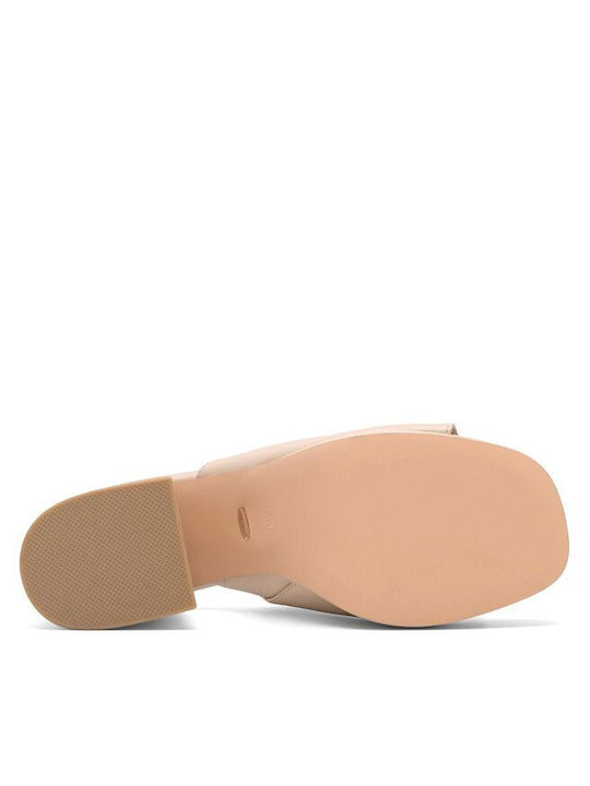 Mules mit Chunky Hoch Absatz in Beige Farbe