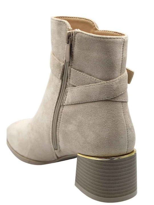 Plato Suede Women's Ankle Boots with Medium Heel Beige