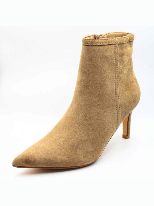 Plato Suede Women's Ankle Boots with Medium Heel Beige