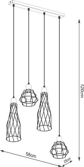 Sollux Pendant Light Black for 4 Bulbs E27 38x38x20cm