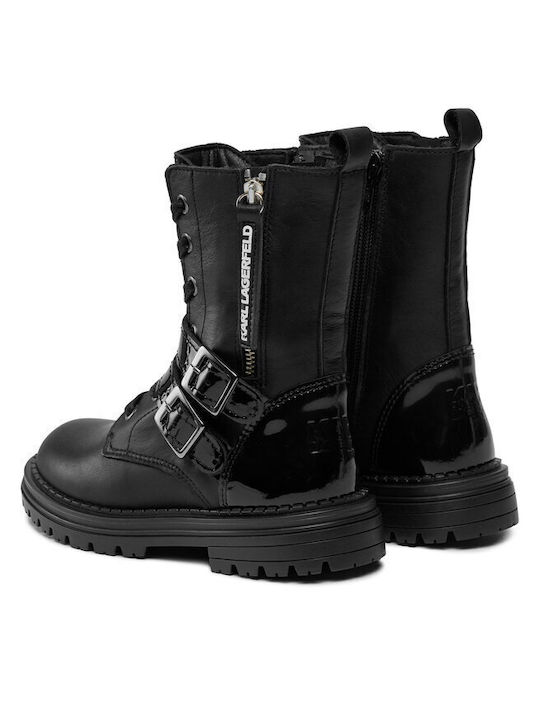 Karl Lagerfeld Kids Leather Boots with Zipper Black