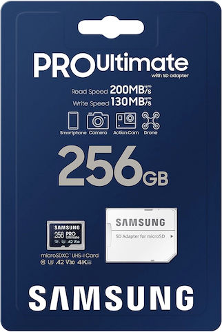Samsung PRO Ultimate microSDXC 256GB U3 V30 A2 UHS-I 200MB/s с адаптер