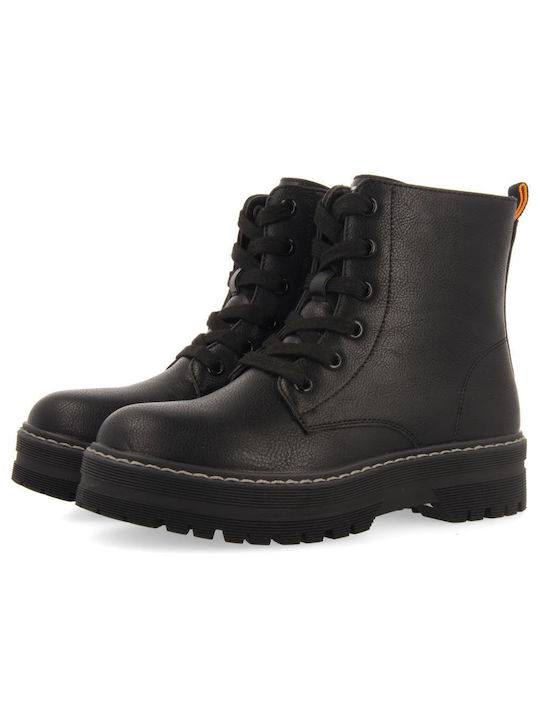 Gioseppo Kids Leather Military Boots with Lace Black